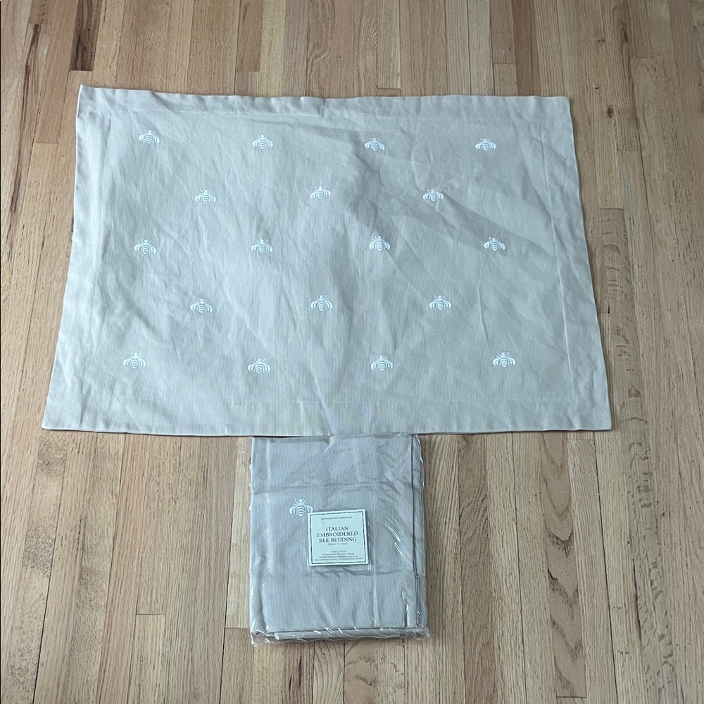 Restoration Hardware Beige Shams with White Embroidery, Set/2, NIP